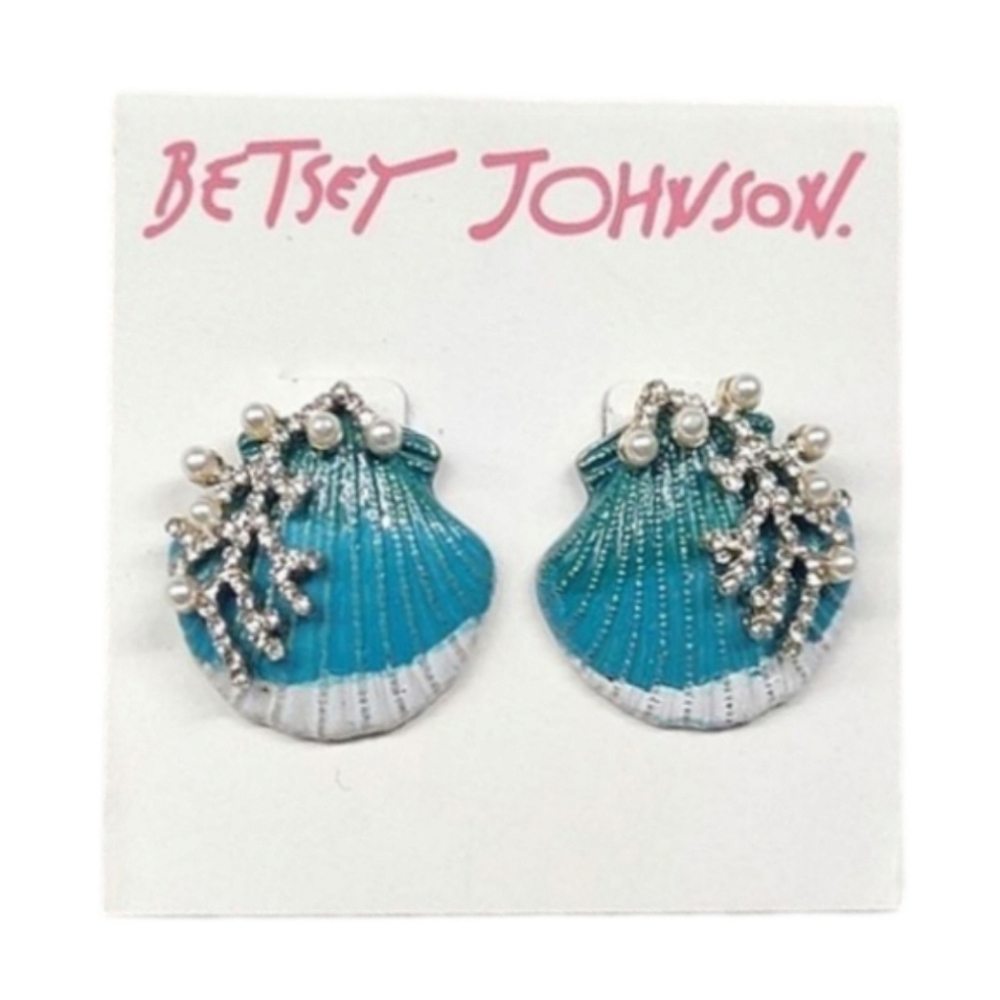 Betsey Johnson Turquoise Seashell Faux Pearl Earrings